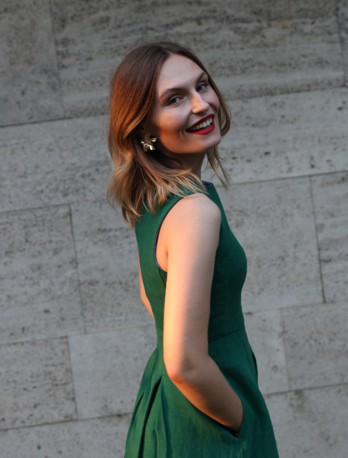 green emerald velvet dress Dark Green Spaghetti-Strapes Slit Evening Dress Long With Pockets –  Ballbella main image 0